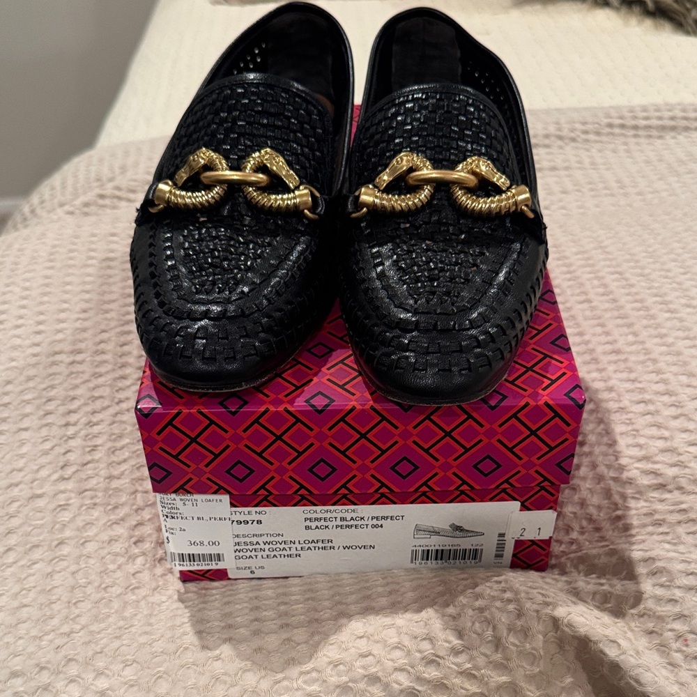 Tory Burch Black Loafers with Gold Accent